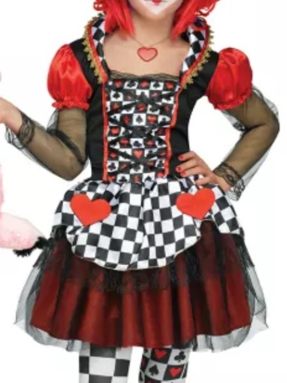 Teens Queen of Hearts Costume Red Black Checkerboard Layered Dress Halloween 14